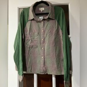 OLI & HALI MINERAL WASHED RAGLAN SLEEVE BUTTON FRONT PLAID SHIRT